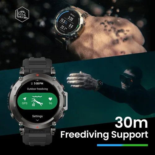 Vista 4 de Amazfit T-Rex - Reloj ultra inteligente de 1.77 pulgadas para hombre, batería de 20 días, apnea de 98.4 ft, GPS de doble banda, resistente al barro