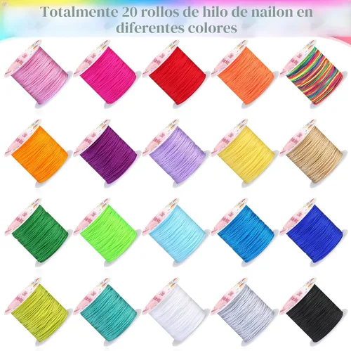 Vista 3 de Hilo de nailon para pulseras, Cridoz 20 rollos de cordón para nudos chinos, hilo de nailon para abalorios para kumihimo, pulseras trenzadas
