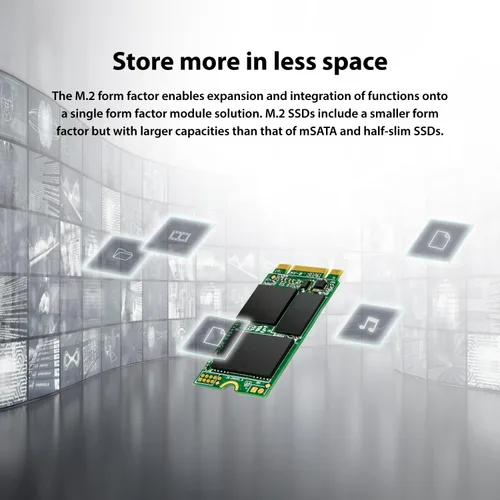 Vista 6 de Transcend SSD SATA III M.2 2242 de 128 GB, llave MTS430S B+M con caché DRAM, hasta 560 MB/s, SSD interno 3D TLC NAND