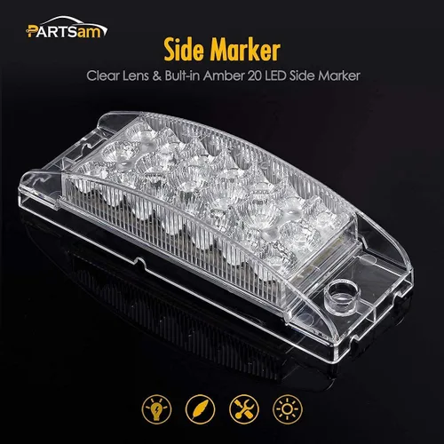 Vista 2 de Partsam 6 luces LED ámbar de 2 x 6 para remolque, con marcador lateral, 20 diodos con reflectores, lente transparente, impermeable, sellado, 12 V