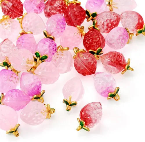 Vista 8 de Craftdady Colgantes colgantes de frutas, lindos colgantes de resina para alimentos, colgantes de manzana, naranja, piña, fresa, encantadores dijes
