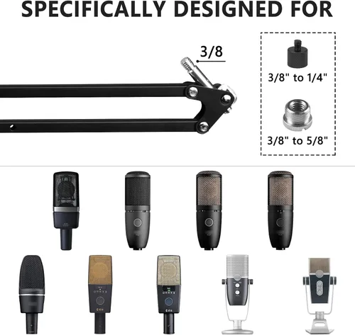 Vista 4 de GEEKRIA for Creators - Brazo de micrófono compatible con AKG Lyra Ultra-HD, P120, P220, C214, soporte de brazo de micrófono con adaptador de brida