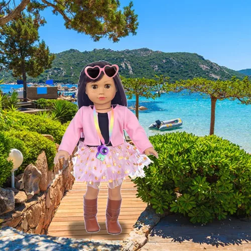 Vista 5 de Ebuddy Ropa y accesorios para muñecas: 8 juegos con zapatos, mochila, gafas, cámara, almohadilla para muñecas de 18 pulgadas