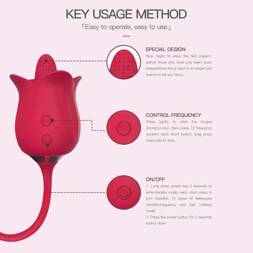 Vista 5 de Juguete sexual de rosas para mujeres, estimulador sexual de rosas 3 en 1 para mujeres, 10 lenguas lamiendo y 10 telescópicas y vibrador de rotación