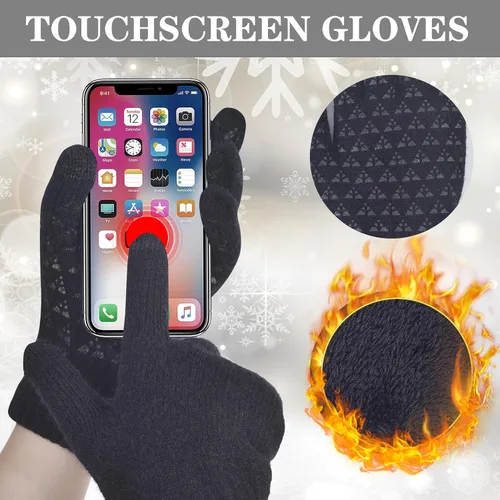 Vista 4 de Gorro de invierno para hombre, guantes para pantalla táctil, calentador de cuello 3 en 1, conjunto con forro polar