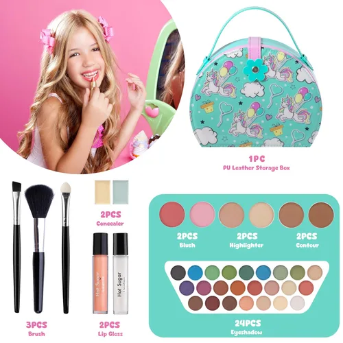 Vista 3 de Hot Sugar Kit de maquillaje para niños, kit de maquillaje para niñas de 4 a 6 años, 7 a 8 años, 10 a 12 años, regalo de unicornio para niñas de Verde
