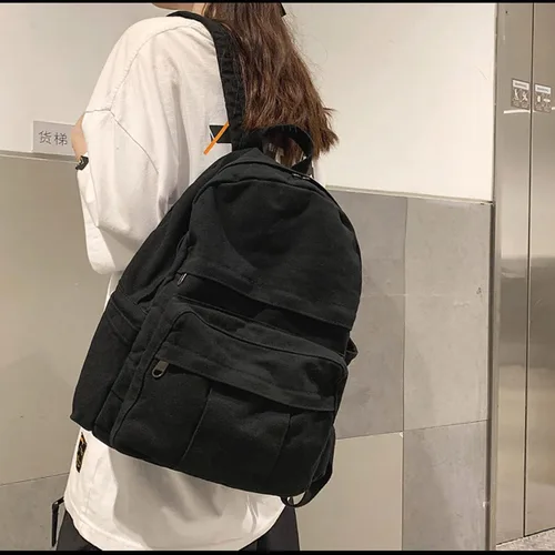 Vista 4 de GAXOS Mochila para laptop para mujer, mochila de lona de viaje para mujer, mochila estética vintage para la escuela, Negro, Mochilas de mochila