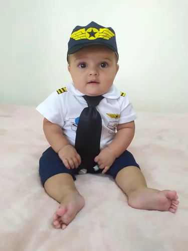 Vista 2 de COSLAND Bebé traje de Halloween bebé niño piloto mameluco con sombrero