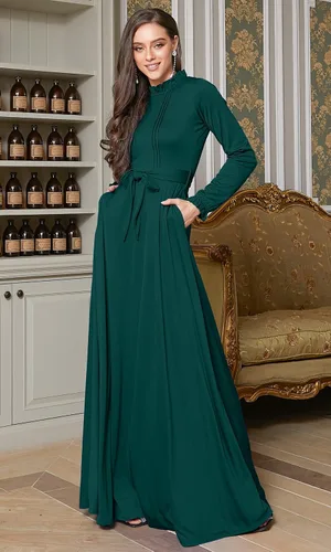 Vista 2 de KOH KOH Vestido largo de manga larga para mujer, con bolsillos elegantes para otoño e invierno