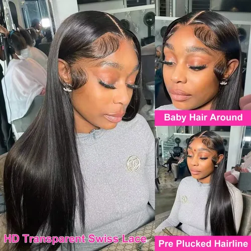 Vista 8 de mengkai Pelucas de Encaje Frontal Liso de 36 Pulgadas Cabello Humano Pre Arrancado con Pelitos de Bebé Pelucas de Encaje Frontal HD 13x6 Cabello