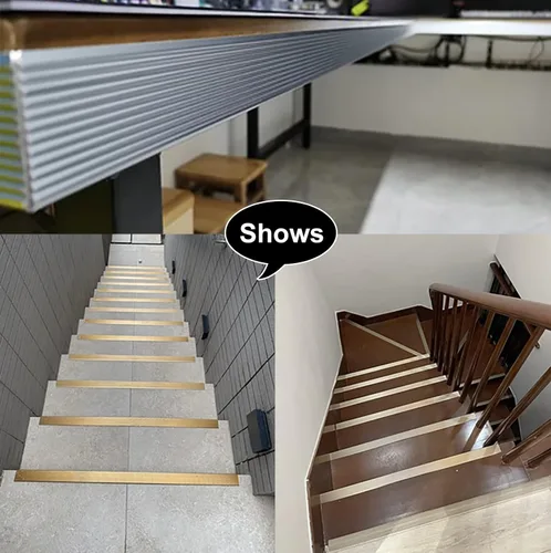 Vista 7 de ZIMGOD Tira protectora de borde de metal, borde antideslizante para escaleras, umbral de tira de transición en forma de L, borde de vinilo laminado