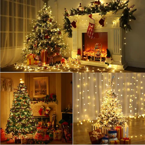 Vista 4 de Luces de Navidad para interiores y exteriores, tira de 200 luces LED para Navidad, de 23 m, con 8 modos, se puede conectar con otras tiras, Blanco