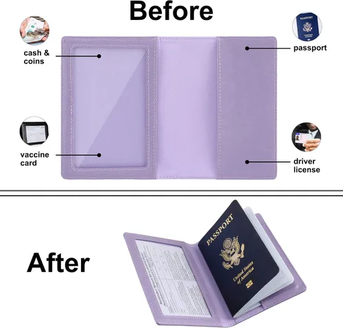 Vista 5 de labato - Cartera de piel sintética para pasaporte con tarjetero de vacuna, PúrpuraOmbre Force.