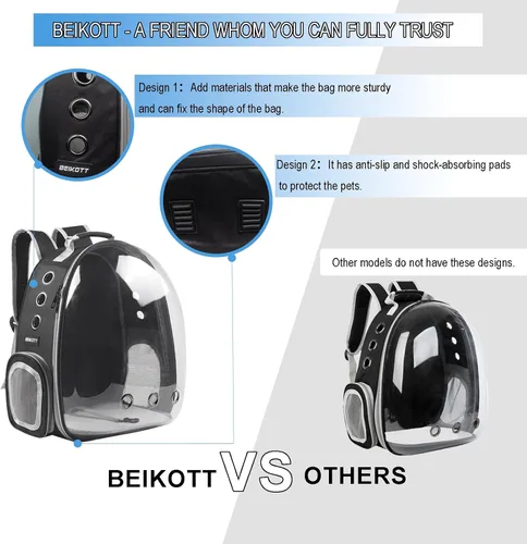 Vista 3 de Mochila para llevar a tu mascota (gatos, perros, conejos, etc.), aprobada por aerolíneas, mochila transparente con cápsula y ventilación