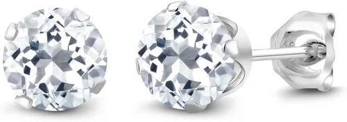 Vista 97 de Gem Stone King Aretes redondos de plata de ley 925 con piedra natal de 0.236 in para mujer