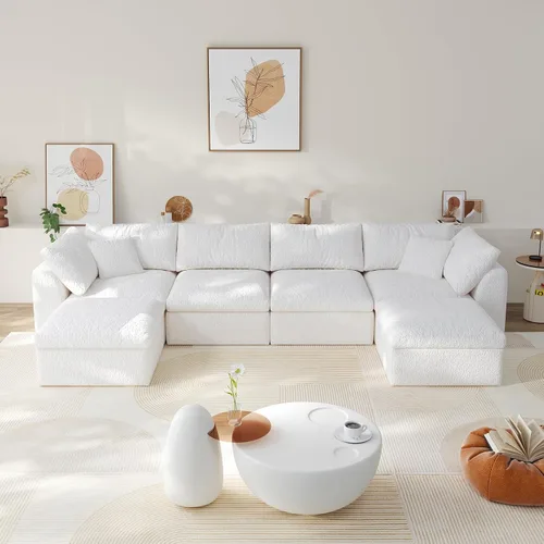Vista 12 de Sofá modular de nube sin hueso de 108 pulgadas con asiento profundo para sala de estar, sofá en forma de L con otomana, tela de copo de nieve y Negro