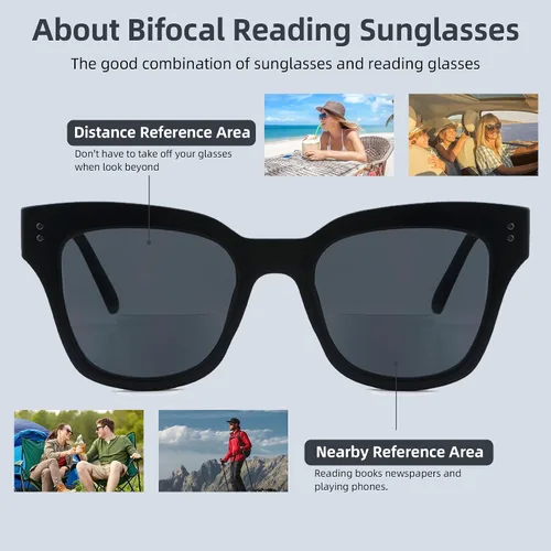 Vista 6 de Lentes de sol bifocales para mujeres y hombres, a la moda, cuadrados, para lectura de sol, lentes de lectura UV400 al aire libre superior 0 fuerza