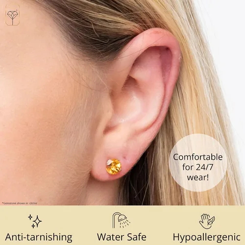 Vista 4 de 10k Yellow Gold Round Checkerboard Cut Stud Earrings (6mm) by MAX + STONE