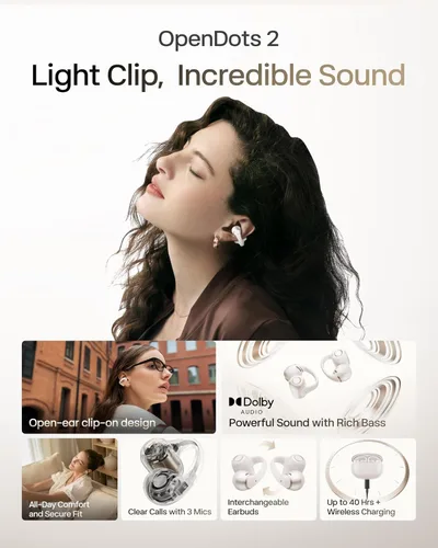 Vista 2 de SHOKZ OpenDots 2 - Auriculares con clip de oreja abierta, color blanco Blanco perla
