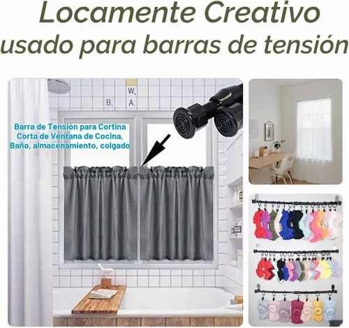 Vista 2 de Paquete de 6 varillas de cortina para ventanas de 28 a 48 pulgadas, varilla de tensión de resorte ajustable de metal sin necesidad de perforación