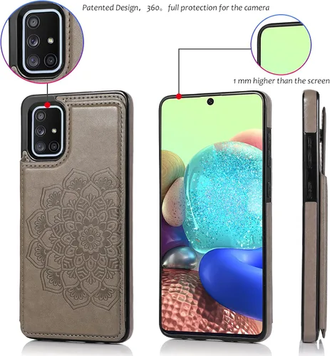 Vista 6 de Asuwish Funda compatible con Samsung Galaxy A71 4G y protector de pantalla de vidrio templado, accesorios para celdas, ranura para tarjetero, Gris