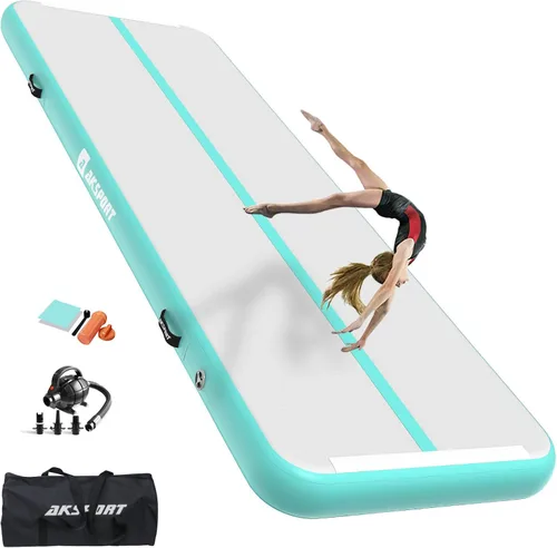 Vista 11 de AKSPORT - Tapete de aire para gimnasia o acrobacias, inflable, con bomba de aire para uso en el Negro