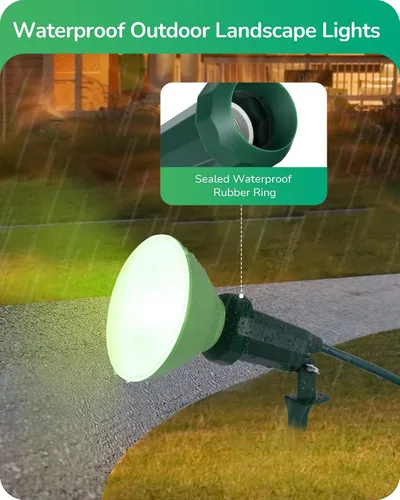 Vista 2 de EDISHINE Focos de 120 V para exteriores, cable de 6 pies, resistente a la intemperie, luces LED de estaca de inundación enchufables, bombilla E26