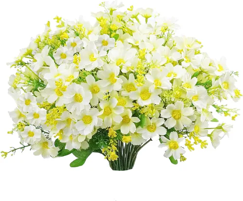 Vista 10 de Uieke 6 flores artificiales para exteriores, resistentes a los rayos UV, margaritas falsas para exteriores, no se decoloran, arbustos verdes
