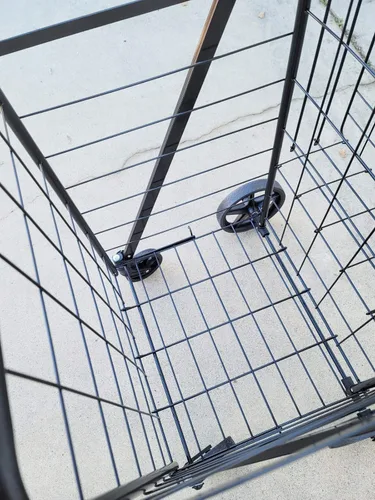 Vista 8 de Carrito de compras plegable Jumbo de alta resistencia, con cesta doble y ruedas giratorias de 360°