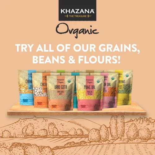 Vista 5 de Khazana Garbanzos orgánicos de 7 libras, granos de garbanzo, sin OMG, sin gluten y kosher, auténticas lentejas de la India