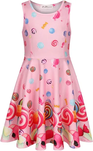 Vista 2 de LaBeca - Vestido sin mangas o de manga larga para niñas, vestidos casuales con diseño de unicornio o sirena para niñas pequeñas o grandes