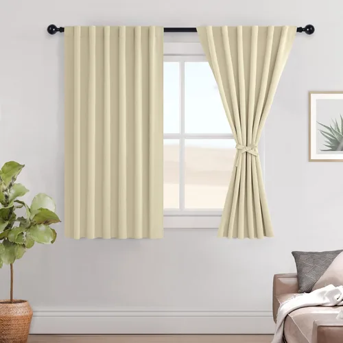 Vista 106 de Hiasan Cortinas opacas negras para dormitorio, cortinas opacas cortas de 45 pulgadas de largo, con aislamiento térmico, bolsillo para barra