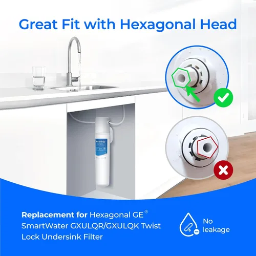 Vista 2 de Waterdrop FQK1R, GXULQR - Filtro de agua para debajo del fregadero, repuesto para cabeza hexagonal GE FQK1R, GXULQR, compatible con GE GXK140TNN