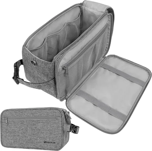 Vista 12 de PAVILIA - Neceser para hombre, kit de afeitado para viaje, neceser de viaje para hombres, organizador de artículos de aseo para el cuidado personal