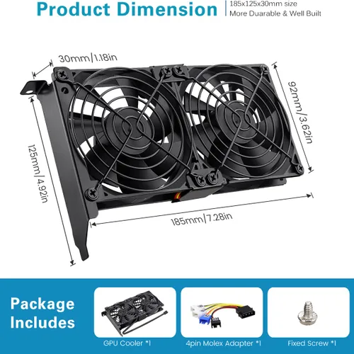 Vista 3 de GDSTIME Ventiladores de tarjeta gráfica, Enfriador de tarjeta gráfica, Enfriador de tarjeta de video, ranura PCI Dual 3.543 in 3.622 in