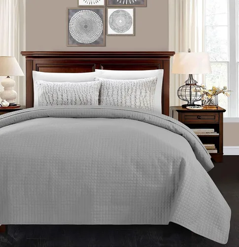 Vista 11 de Alpha Home - Colcha de cama ligera y acolchada, diseño de cuadros., Microfibra, Negro, Full/ Queen
