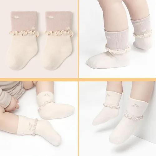 Vista 6 de Calcetines largos de algodón con volantes para niña pequeña