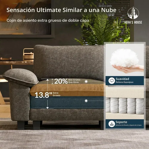 Vista 6 de HERA'S HOUSE Juego de sofás seccionales modulares de 2 piezas, juego de sofá de gran tamaño con loveseat y sillón, cómodos sofás nube con cojines