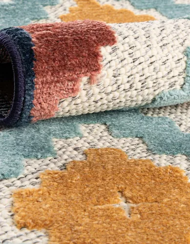 Vista 5 de Unique Loom Belize Outdoor Collection - Alfombra Sarstoon (2 x 8 pies, color marfil/azul claro)