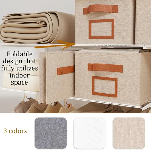 Vista 6 de OUTBROS Caja de almacenamiento plegable para estantes, cestas de tela de 15.7 x 11.8 x 7.9 pulgadas, organizador de armario con asas, adecuado