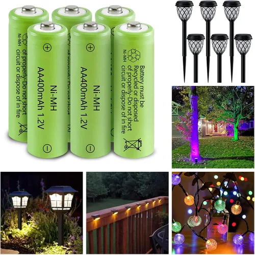 Vista 3 de JINTION Baterías AA recargables solares Ni-MH doble A 400 mAh paquete de 8 solar lights solar lanter replacement battery High Capacity 1.2V