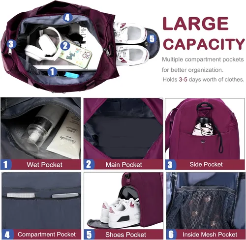 Vista 2 de Bolsa de gimnasio para mujeres y hombres con compartimento para zapatos, pequeña bolsa de lona para deportes, viajes, bolsa de mano para fin