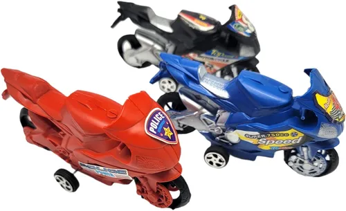 Vista 3 de AMERICAN WIT Paquete de 12 motos de tracción (4,25 pulgadas) 12 bicicletas, varios colores: rojo, negro y azul. Plástico