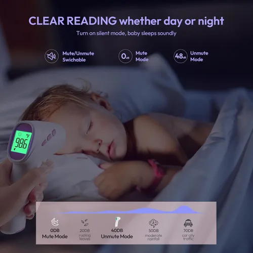 Vista 6 de Termómetro de frente para adultos, niños y bebés, termómetro digital sin contacto con pantalla de retroiluminación LCD, alarma de fiebre y lectura