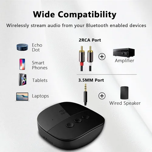 Vista 4 de eppfun Receptor Bluetooth 5.2, adaptador de audio Bluetooth con NFC, USB, ranura para tarjeta TF, AUX/RCA de 0.138 in para sistema estéreo