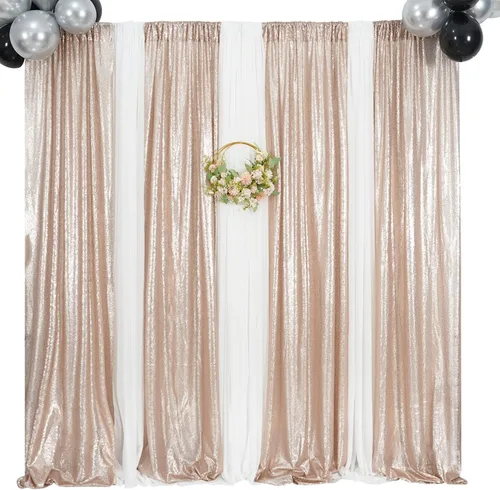 Vista 8 de Poise3EHome - Cortinas de lentejuelas con purpurina champagne, 2 piezas de 2 x 8 pies, paneles de purpurina para fiesta de Halloween, fiesta