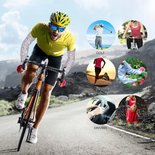 Vista 7 de Qilmy Mangas de brazo para hombres y mujeres, mangas de brazo con enfriamiento solar UV con orificio para el pulgar para conducir, ciclismo, golf
