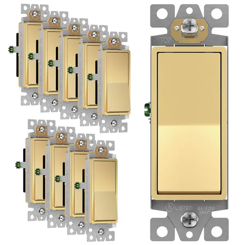 Vista 24 de ENERLITES - Interruptor de palanca decorativo de encendido/apagado con placas de pared, unipolar, 3 cables, tornillo de conexión a tierra, grado