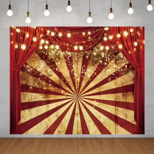 Vista 9 de Telón de fondo de circo de 10 x 8 pies para fiesta temática de carnaval, fondo rojo de cortina para baby shower, fiesta de cumpleaños, pancarta