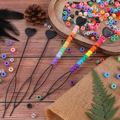 Vista 8 de Cuentas de pelo de 18 colores de 0.354 in para trenzas de cabello, kit de cuentas de pony arcoíris para hacer joyas, cuentas Kandi para hacer